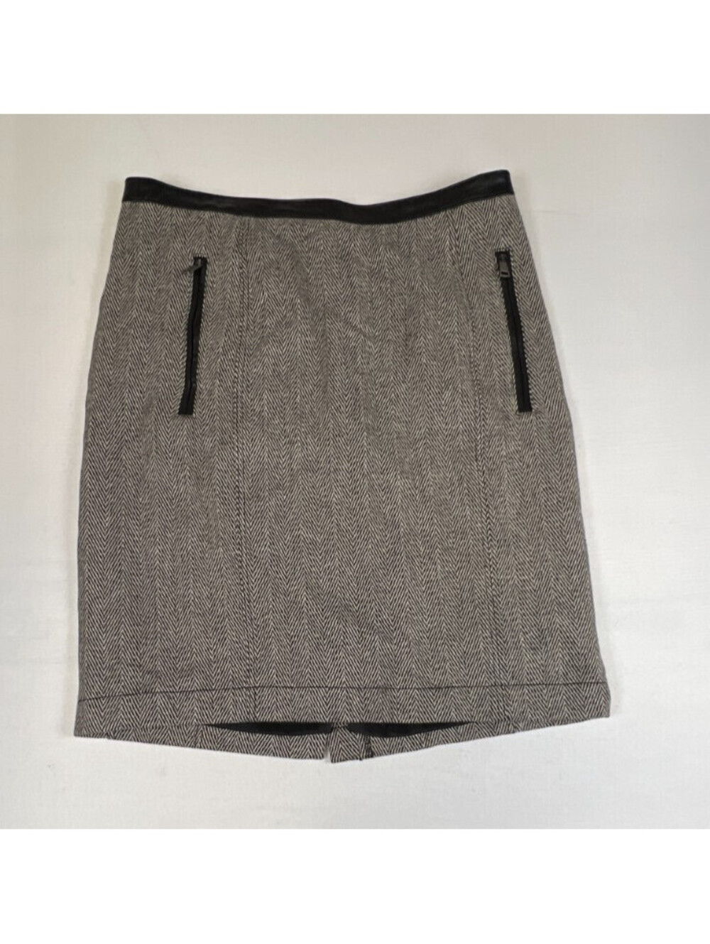 Burberry Brit Herringbone Leather Trim Pencil Skirt Size 12